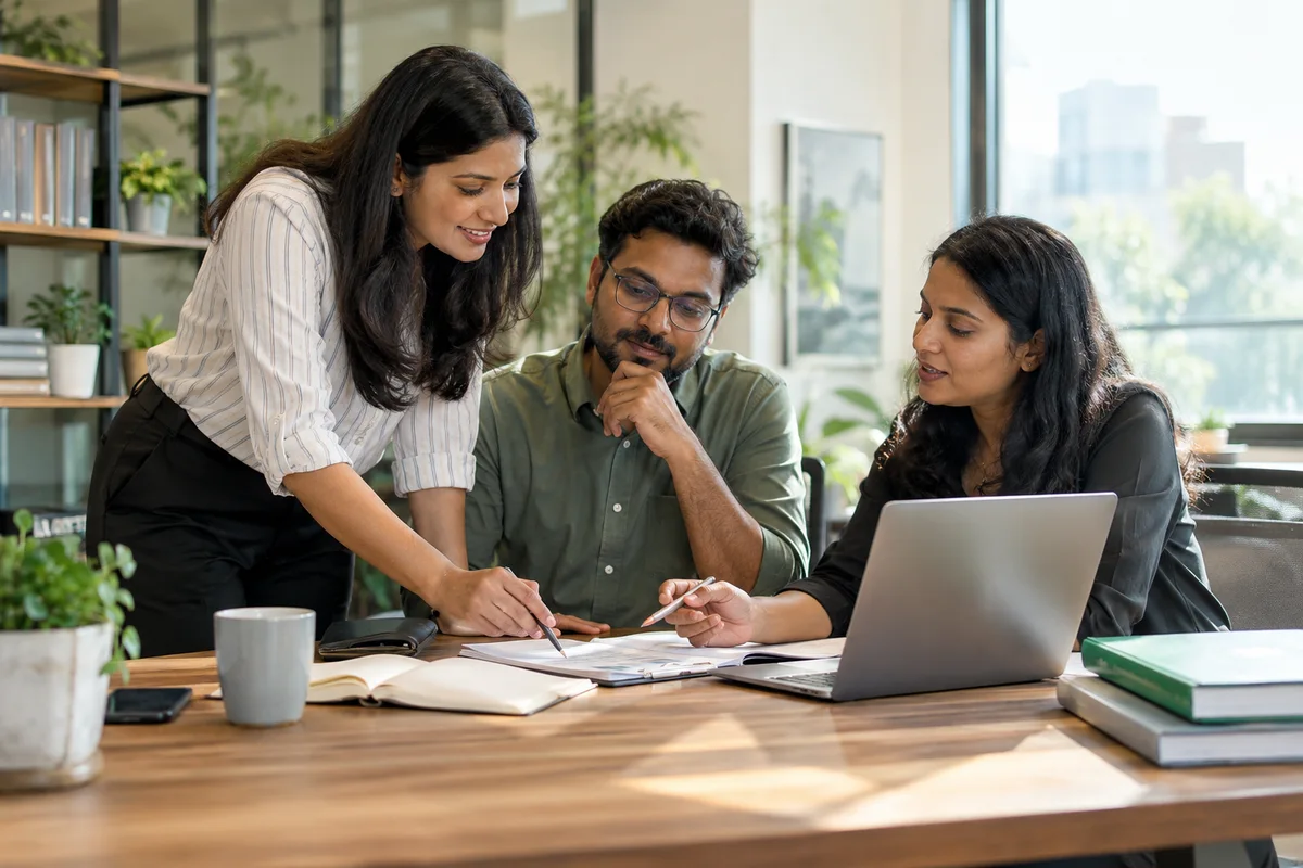 HR consultants and a business founder working together on a practical people-process plan