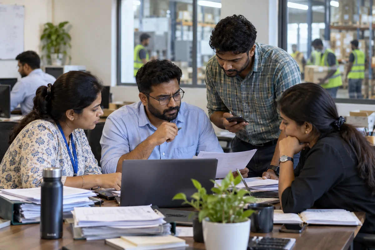 Payroll team checking month-end records and calculations
