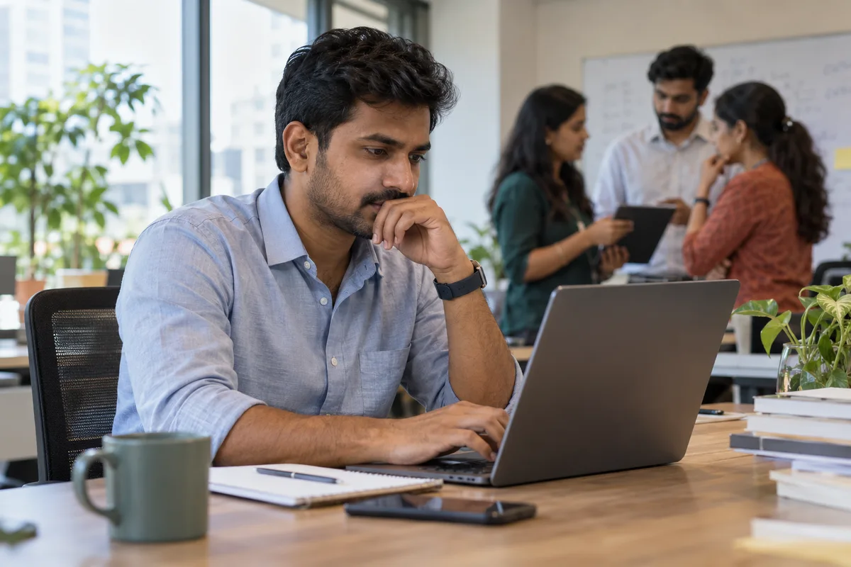 Professional writing an email at his desk