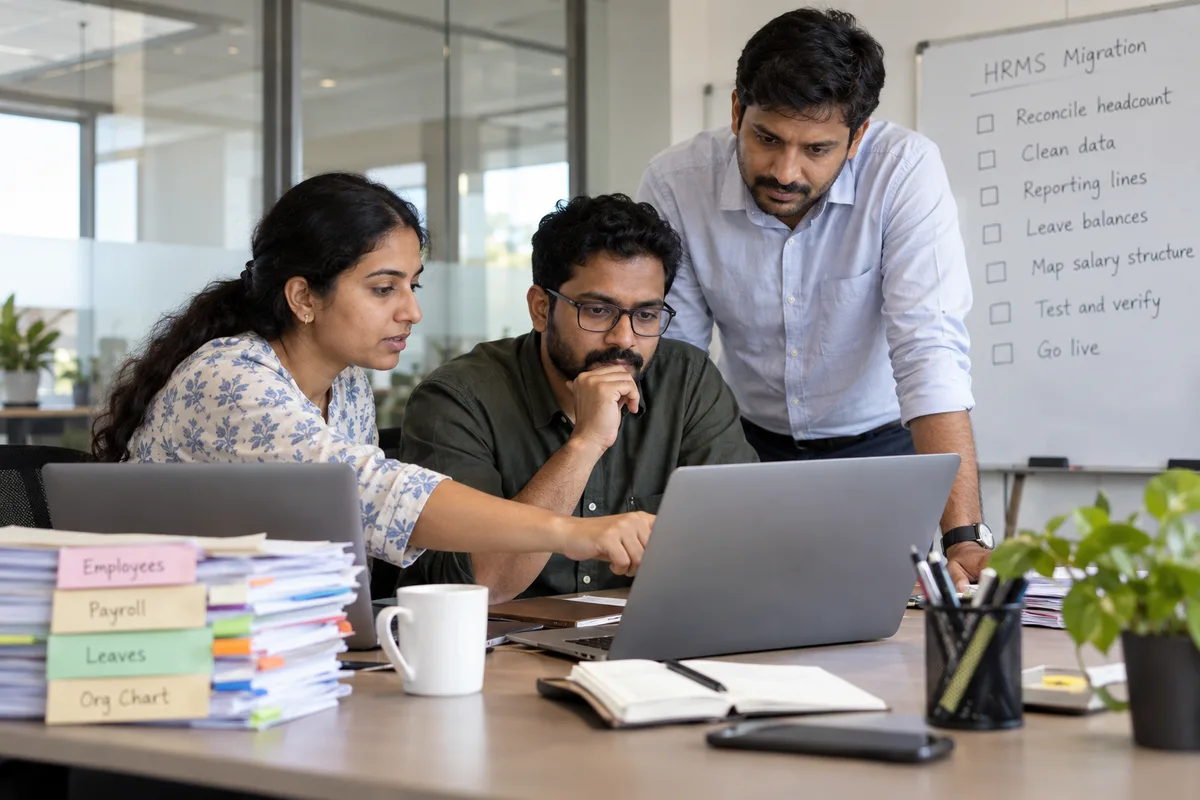 HR staff preparing employee records for a system migration