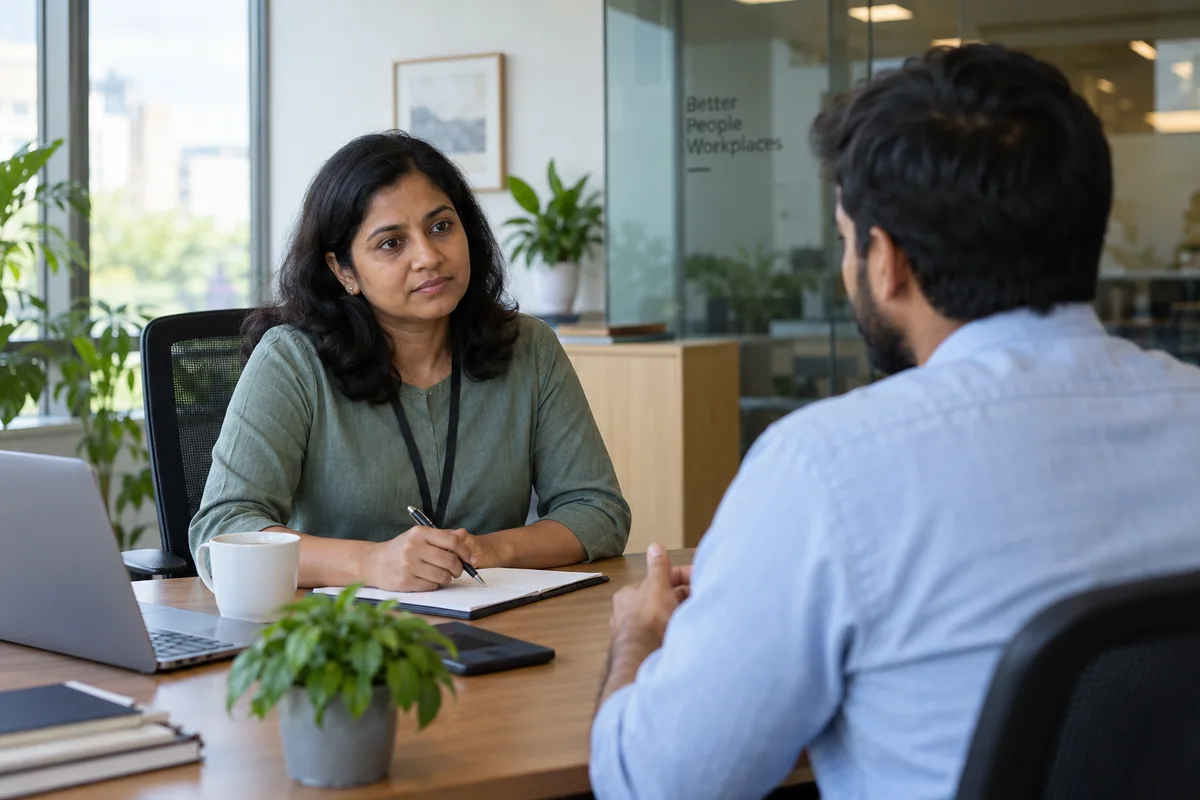 HR professional listening during an employee exit interview
