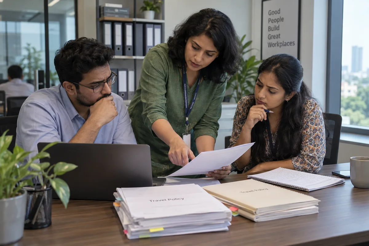HR adviser helping colleagues review a policy acknowledgement