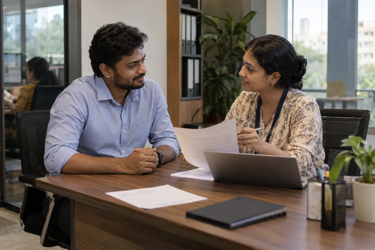 Manager holding a probation review with an employee