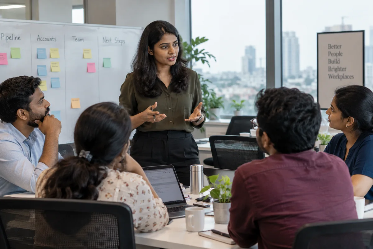 Team lead assigning responsibilities during a team discussion