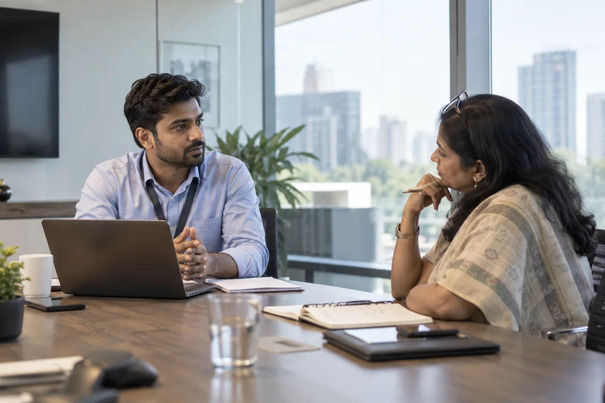 Colleagues discussing a commercial proposal