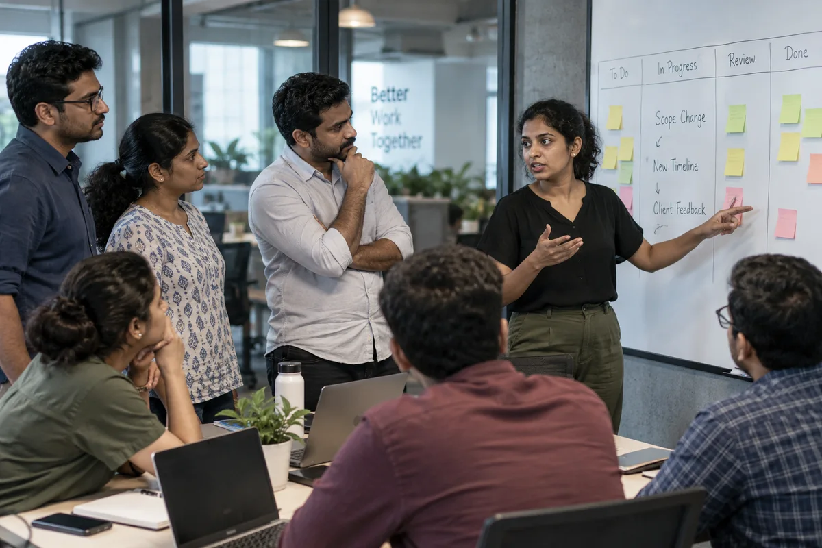 Team adjusting a work plan together