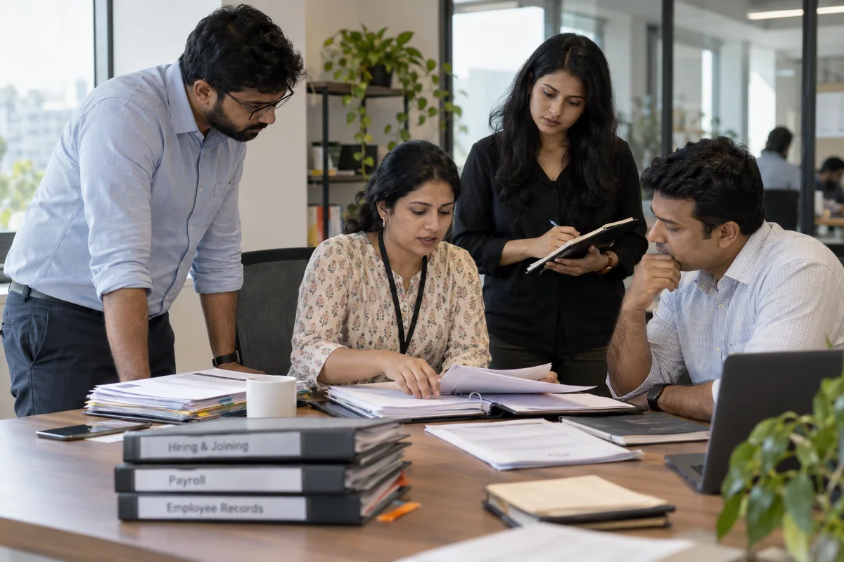HR team reviewing process evidence and records