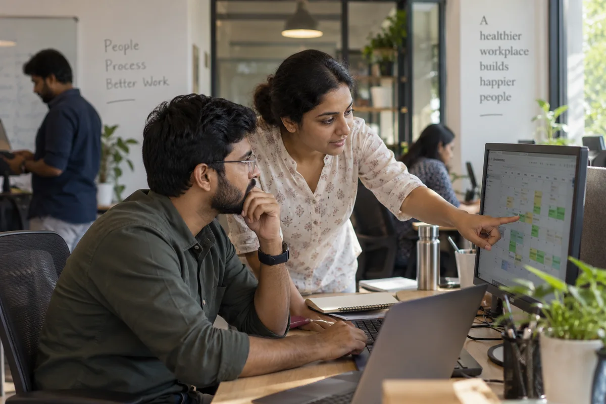 HR adviser prioritising process improvements with a colleague