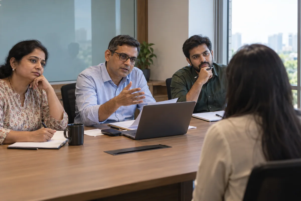 Interview panel using shared questions and notes with a candidate