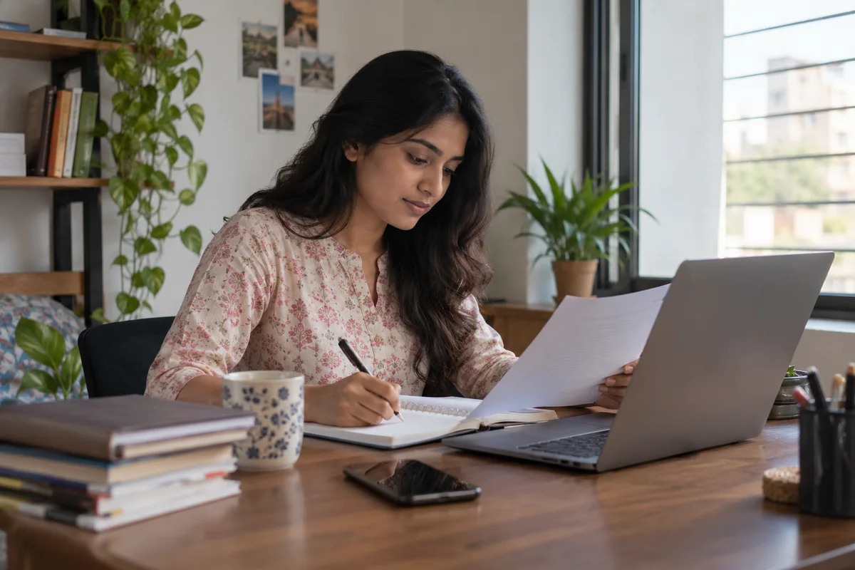 HR applicant reviewing documents for a job application