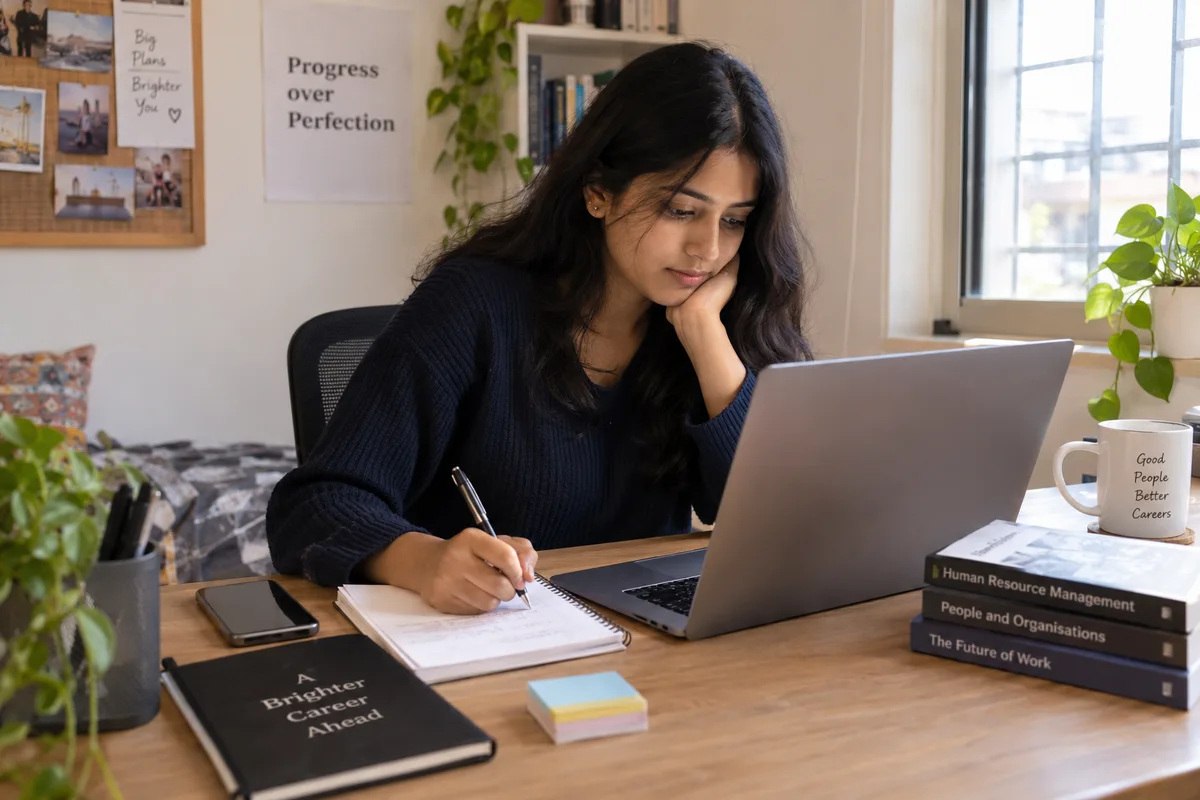 Student preparing an HR internship application at a desk