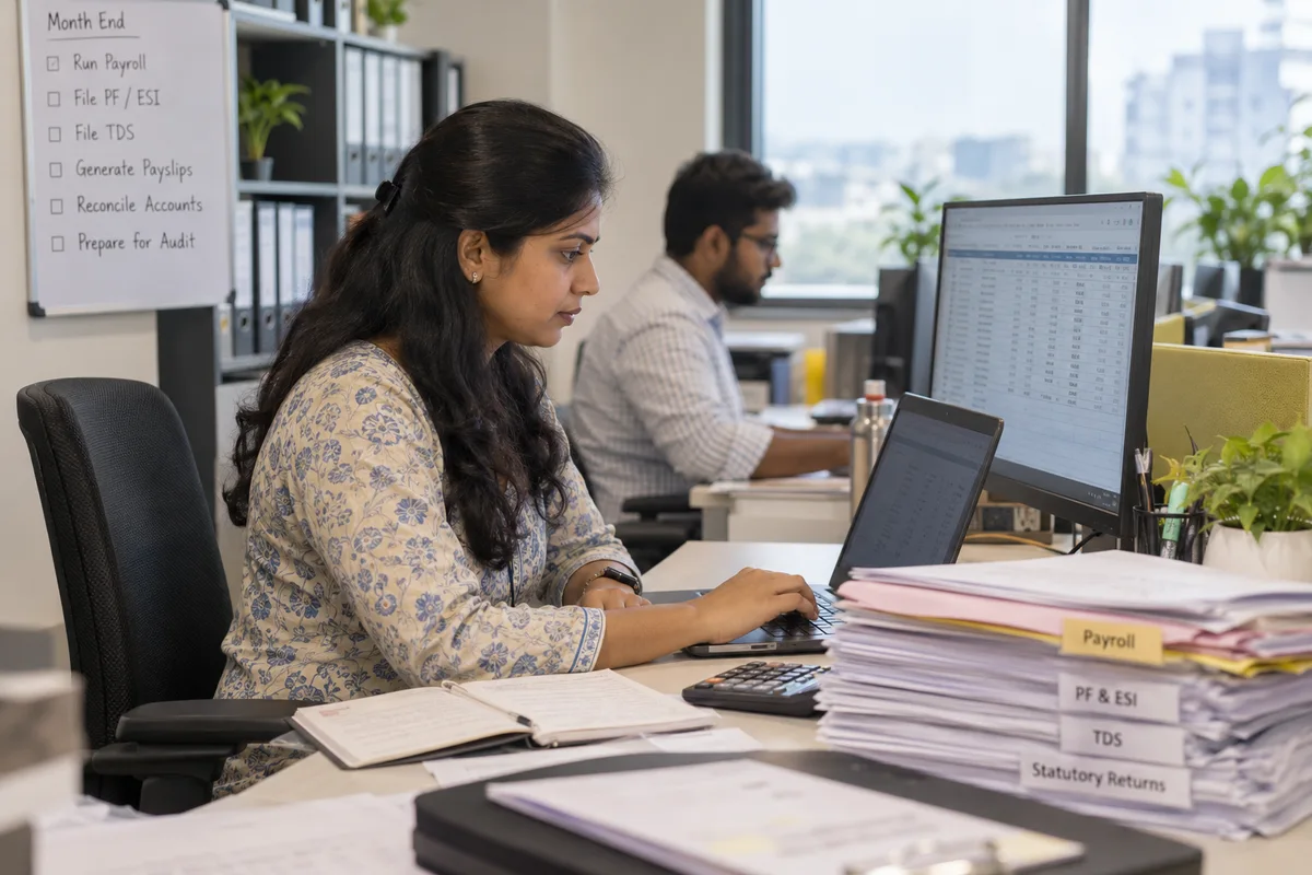 Payroll professional checking records and calculations