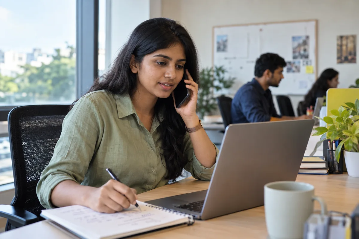 Talent sourcing trainee screening a candidate by phone