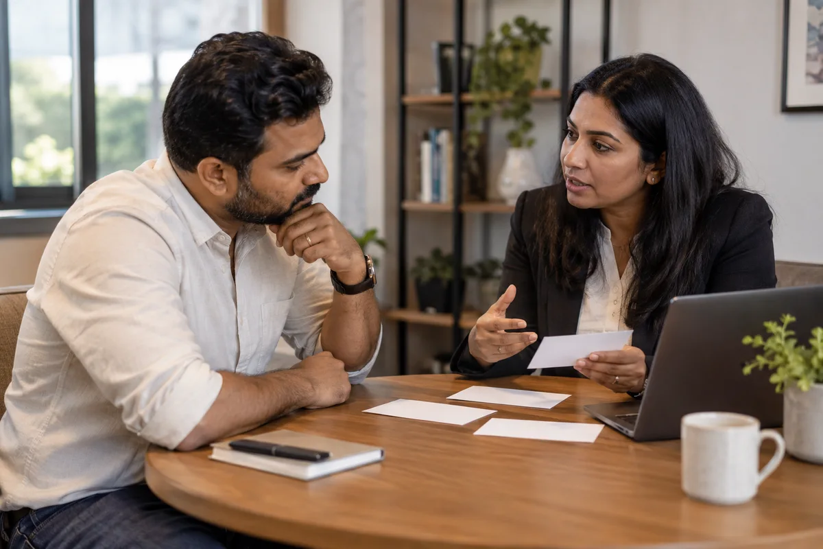 A business owner asking an HR consultant about service options