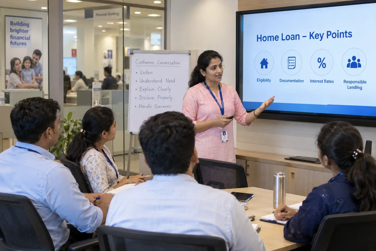 Trainer explaining product knowledge to branch staff