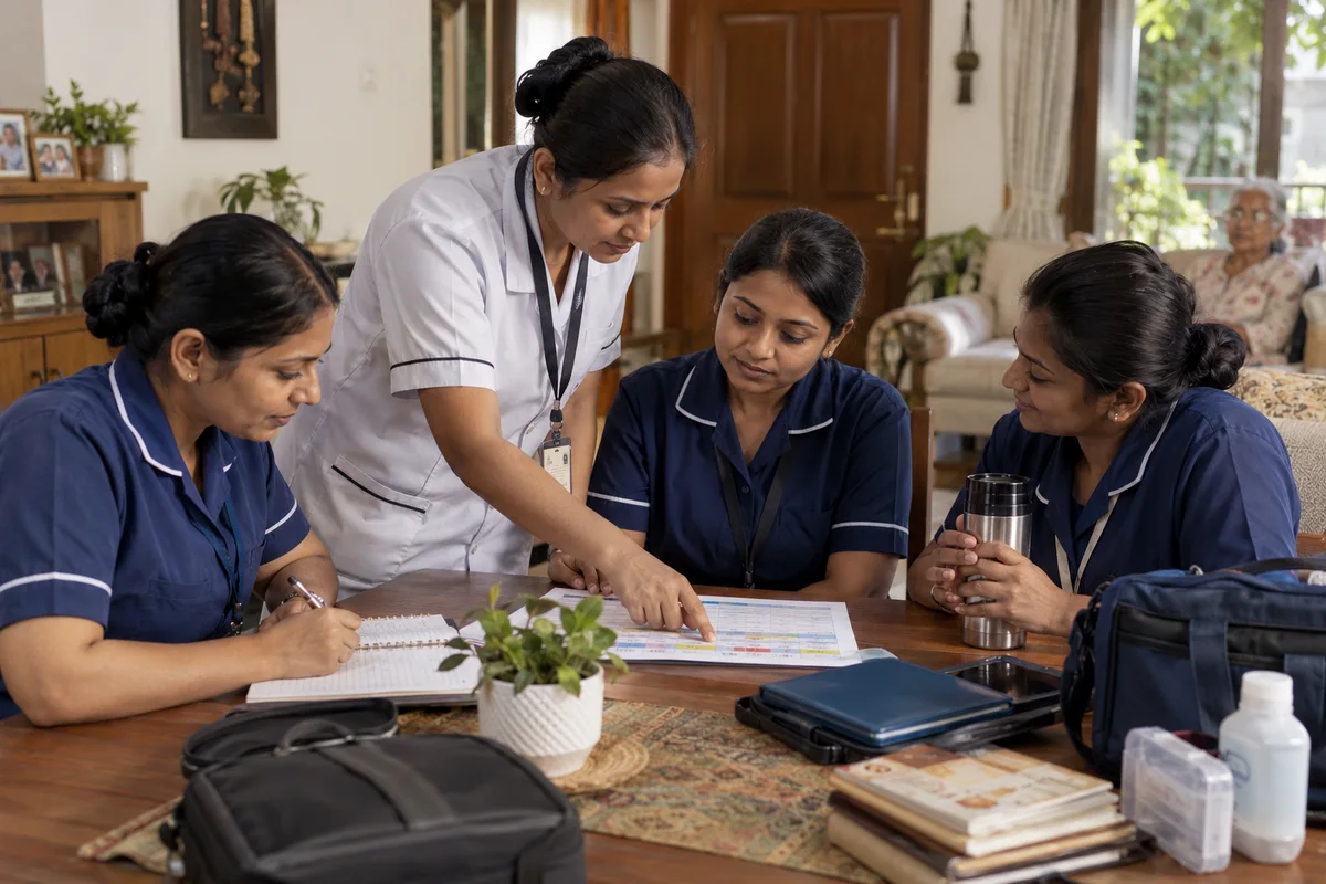 Home care supervisor planning field visits with caregivers