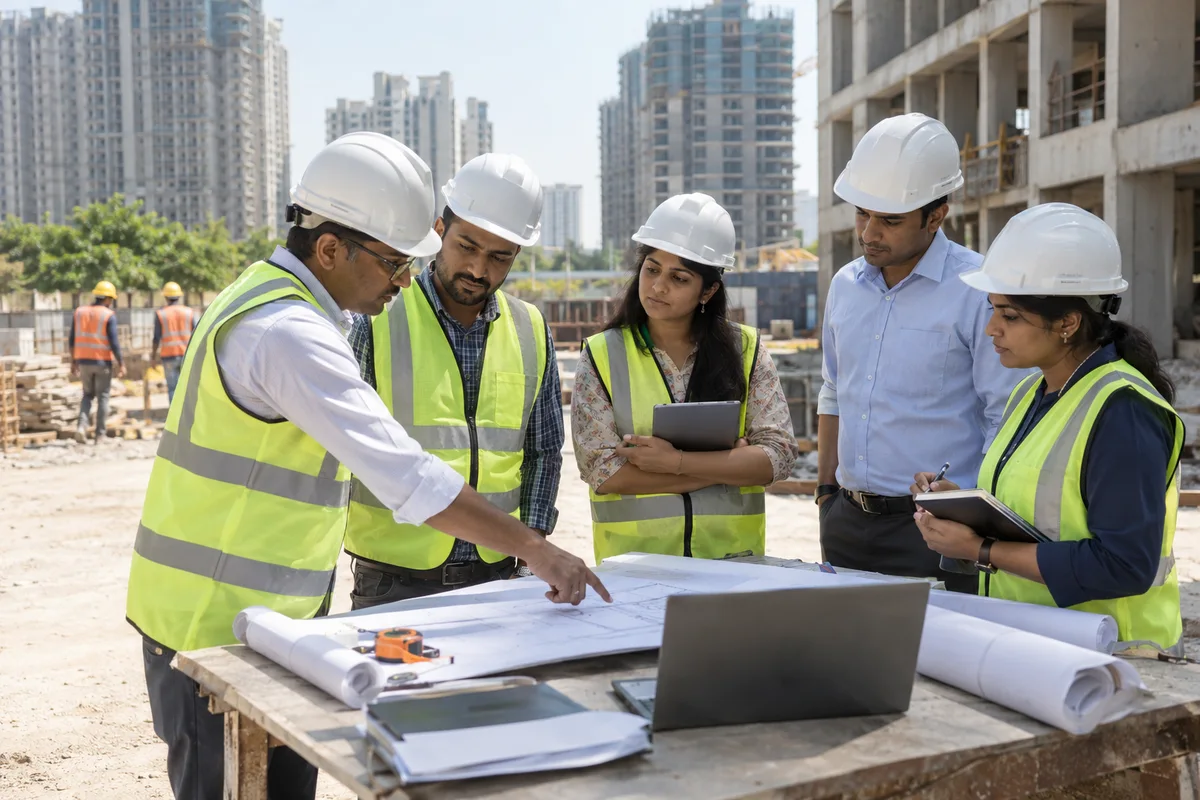 Real estate project team coordinating staffing responsibilities