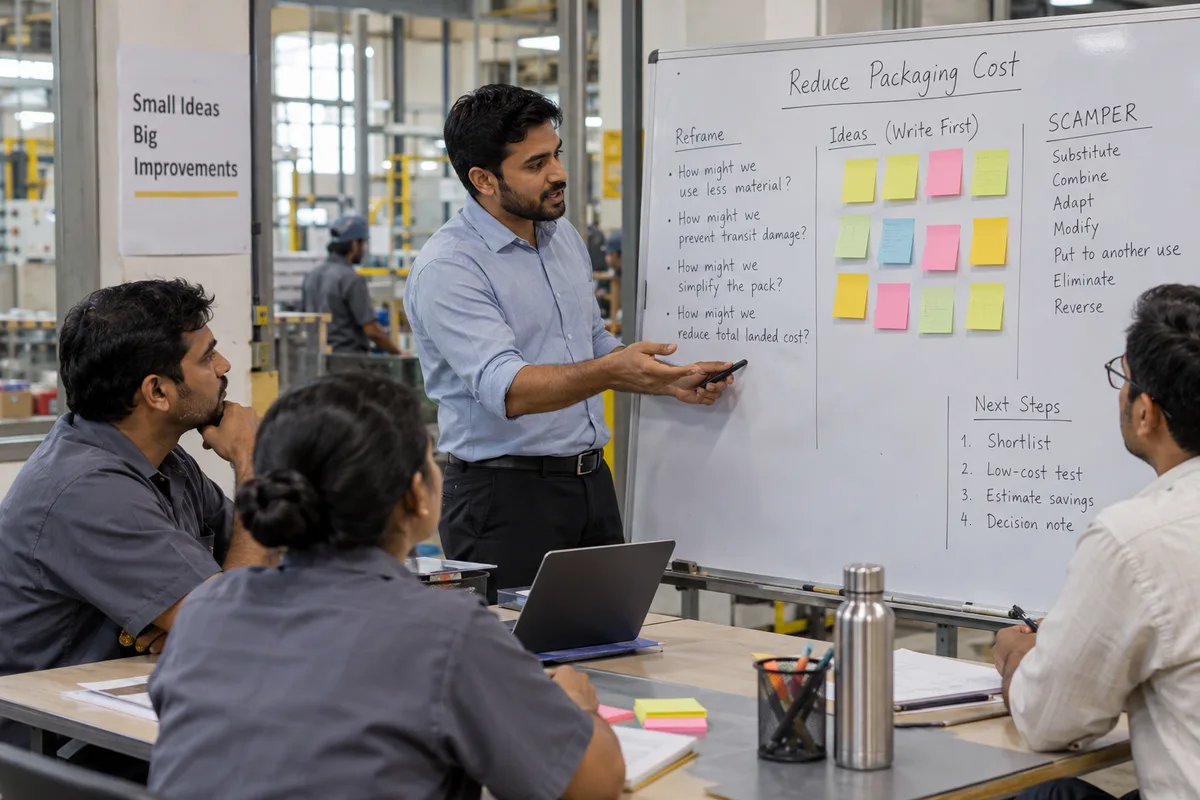 Team generating alternative solutions to a packaging problem