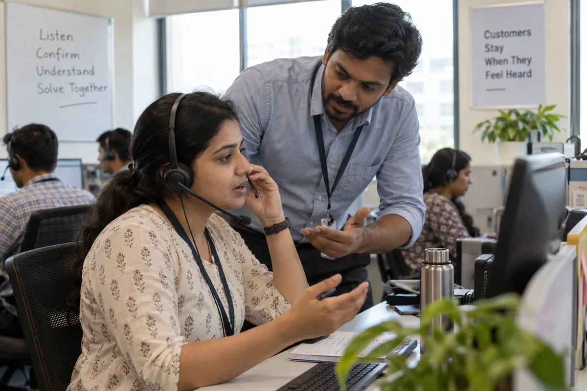 Customer service colleague practising attentive listening on a call